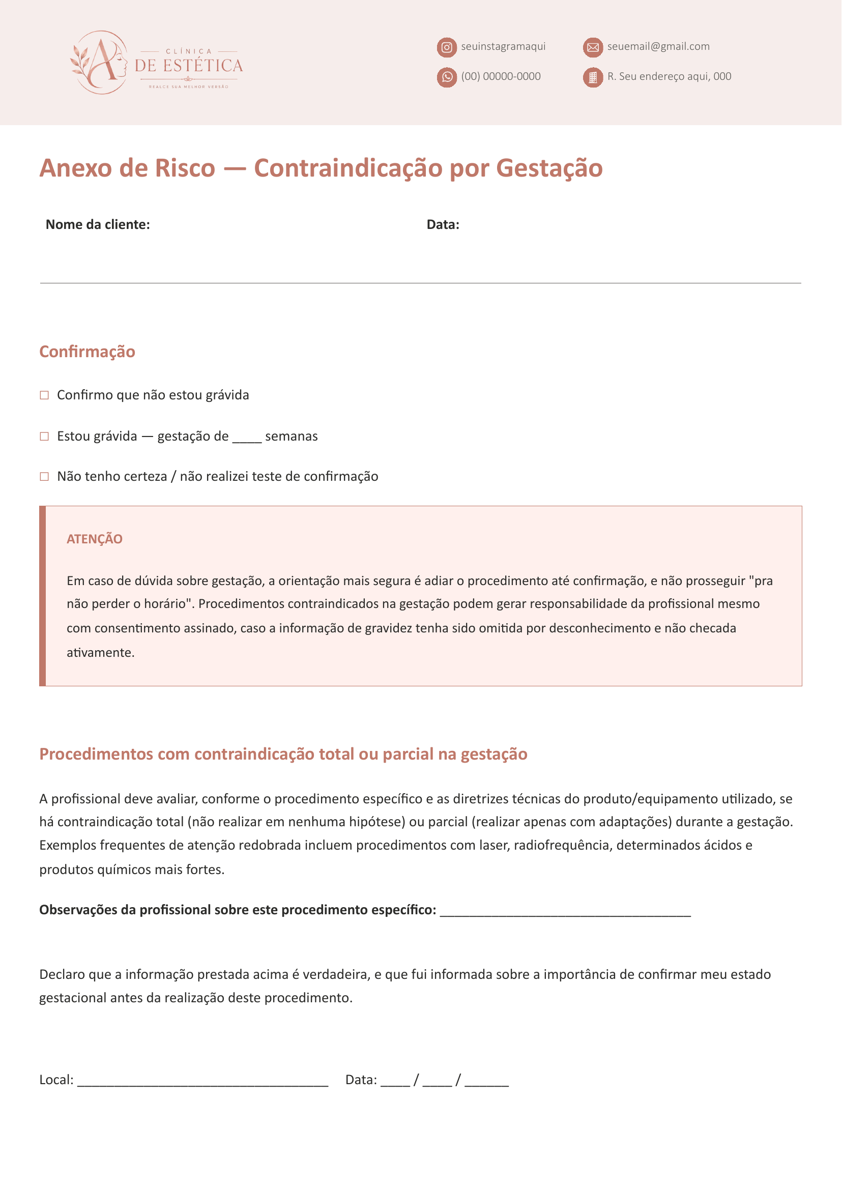 Anexo de Risco — Contraindicação por Gestação
