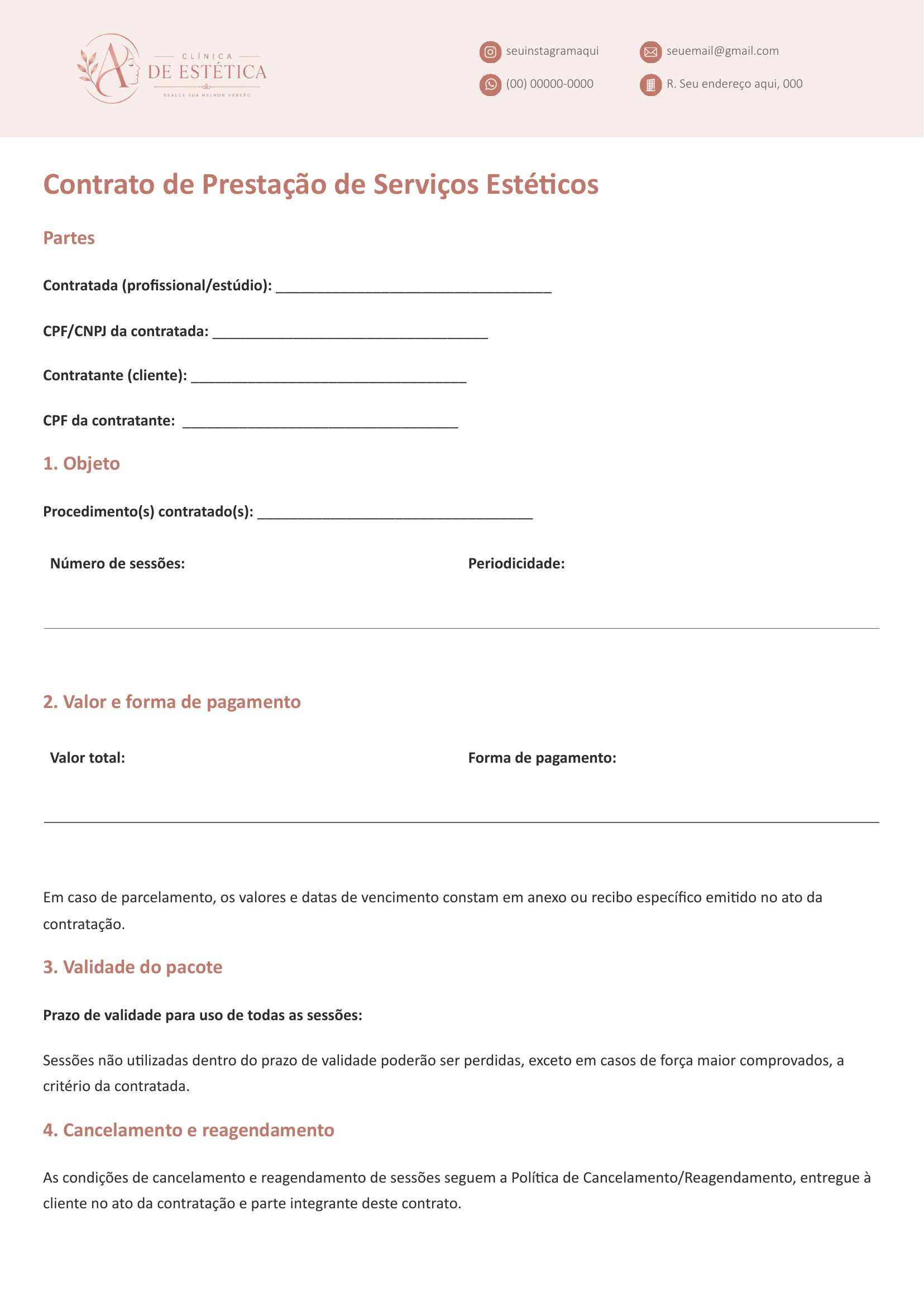 Contrato de Prestação de Serviços Estéticos