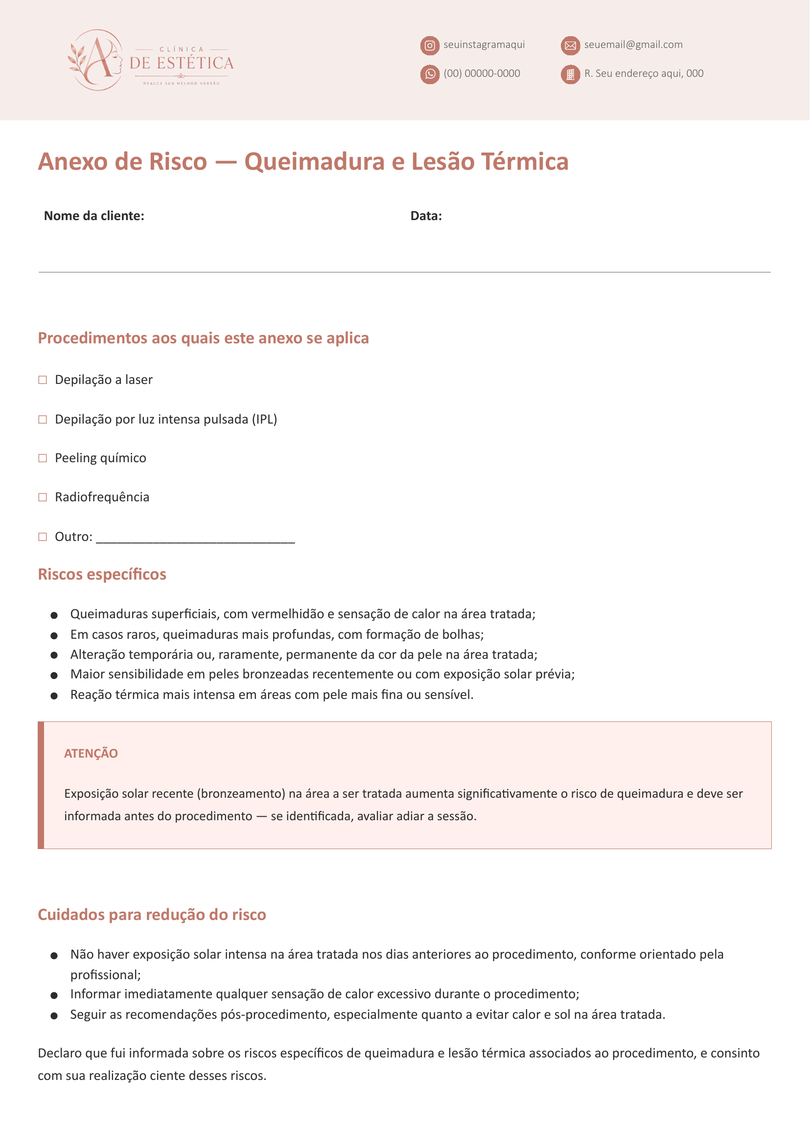 Anexo de Risco — Queimadura e Lesão Térmica