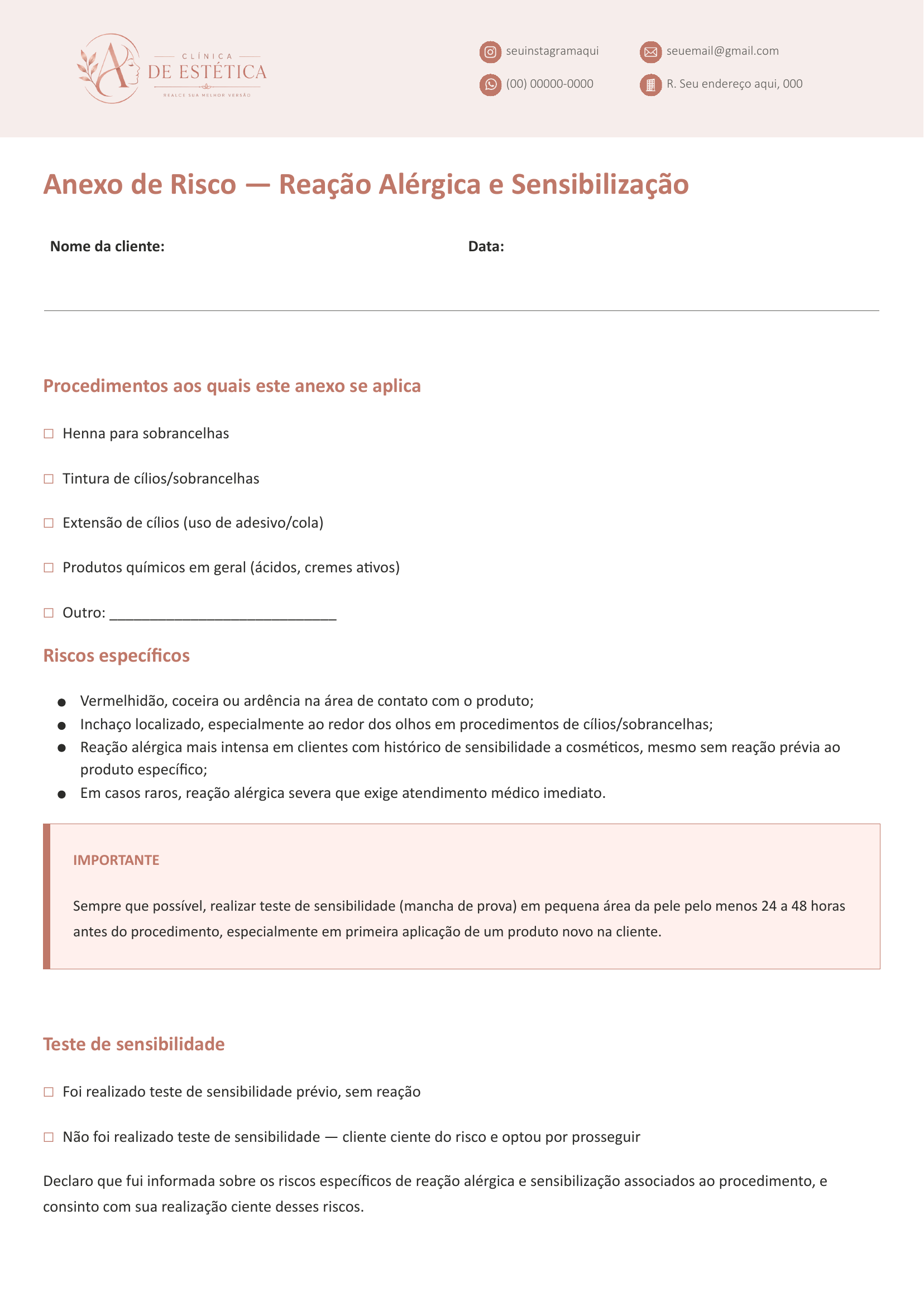 Anexo de Risco — Reação Alérgica e Sensibilização