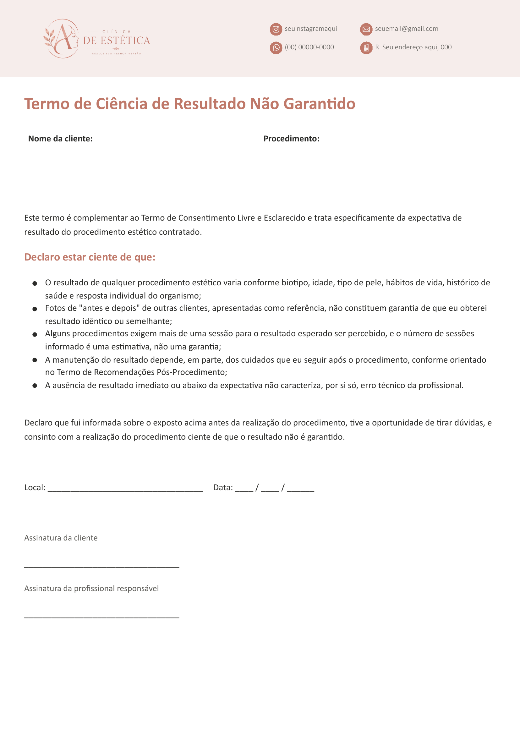 Termo de Ciência de Resultado Não Garantido